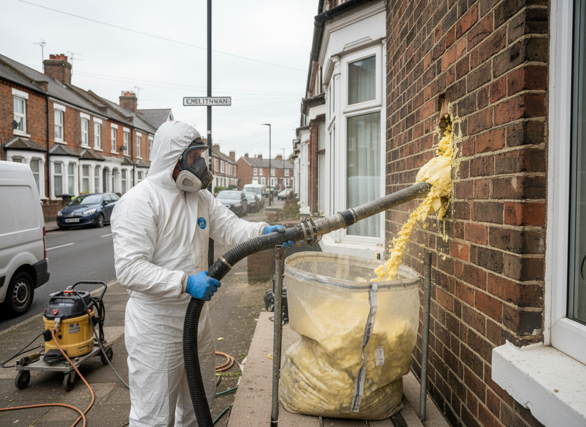 Cavity wall spray foam removal in Cheltenham